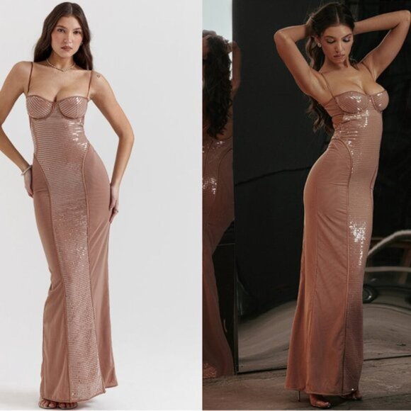 House of CB Dresses & Skirts - HOUSE OF CB 'Bonita' Cafe Au Lait Sequin Maxi Dress NWOT